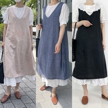 아이보리앤코 에이스 항아리 린넨 브이넥 조끼 롱 원피스[3color]
