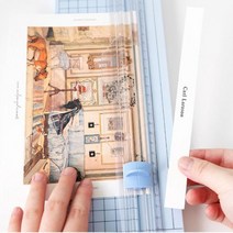 컴팩트 미니 종이 재단기 문서 사진 스티커 눈금자 커터기 다꾸템, 블루