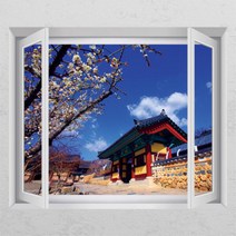 아트박스/꾸밈 ih338-맑은 하늘아래 기와집_창문그림액자_뮤럴시트지, B타입-외부창문형
