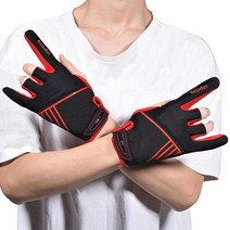 볼링손목보호대 볼링 손목 아대 보호대 장비 장갑 1 쌍 미끄럼 방지 남성 여성 반 손가락 사이클링 스포츠 자전거 을위한 통기성, 레드 에스엠