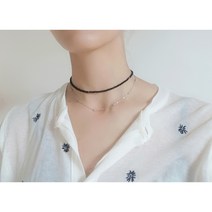 블랙 원석초커 포인트 비즈목걸이 갑상선목걸이