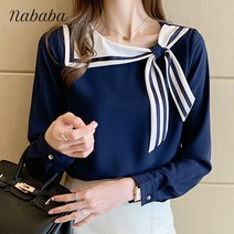 나바바 NB428 푸름 스카프넥 블라우스