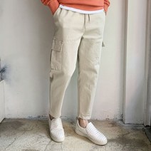 라운지21 남자 면 워싱 9부 스판 밴딩 와이드 카고 팬츠 빅사이즈