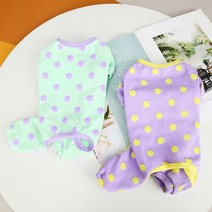 강아지 올인원 애견 땡땡이 실내복 도트 면 옷 데일리룩, 퍼플