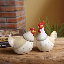 정원 꾸미기 마당 닭 세트 세라믹 시골 야외 실내 소품 장식 조각, 라지 2개 세트
