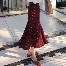 디에프 여성 여자 단풍 도트 롱스커트 땡땡이 패턴 편안한 밴딩 스커트