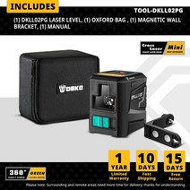 레이져 레벨기 deko 2 라인 셀프 레벨링 수평 및 마그네틱 브래킷이 있는 수직 교차선 녹색빨간색 빔 650nm--dkll02pr, 녹색 레이저