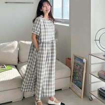 신세계TV쇼핑 [옷자락] 여성 반팔 임부복 봄여름 체크패턴 빅사이즈 롱원피스