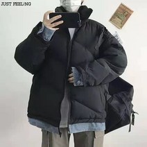 JUST FEEL!NG 남자경량패딩 겨울 커플 코트 오버핏 패션 집업 하이넥 스트링 방한 따뜻한 숏 경량 패딩 점퍼 잠바