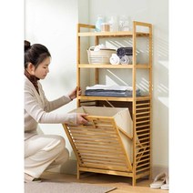 원목 빨래바구니 고급 대나무 선반 슬라이딩 햄퍼 원목 2층, A.40cm 원목 빨래바구니  3단