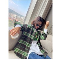 모직 체크 셔츠 여 봄 루즈핏 여성 셔츠