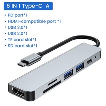 USB 허브 유형 C 허브 8IN1 도킹 스테이션 8 포트 멀티 스플리터 어댑터 XIAOMI 맥북 PC 컴퓨터 노트북 노트북 액세서리, 6in1 Type-c A