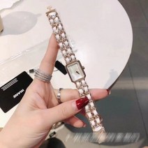 고급 브랜드 클래식 프리미어 쿼츠 시계 골드 메탈 및 가죽 밴드 심플한 직사각형 손목 여성용 팔찌