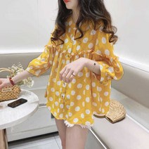인형 칼라 상의 a라인 차이나 도트 셔츠 7부 블라우스