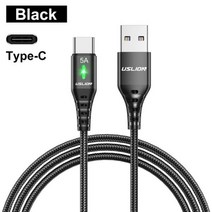 USLION-화웨이 P40 P30 프로 핸드폰용 USB c타입 케이블 5a 핸드폰 고속 충전 데이터 와이어 코드 샤오미 12 포코 X4 원플러스, Black, 1m