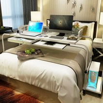 다이소배드테이블 이케아좌식테이블 코스트코접이식테이블 베드 침대책상 트레이, [확장형 + 타블렛거치대] 서랍블랙 1.2m