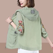 여름 중년여성 자외선차단 바람막이 무지 자수 초경량 캐주얼 후드 쿨링 자켓 M~5XL C86