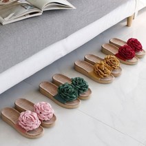 플라워 왕골 통굽 슬리퍼 꽃 실내화 사무실 거실화 휴가 외출용 4color, 230-240, 레드