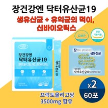 아이하트 장 건강 앤 생 유산균 프로바이오틱 장까지 살아가는 락토바실러스 루테리 가세리 플란타 김치유산균 아연 신바이오스틱 장비우기 식약처인증 장건강앤닥터유산균19, 60포 2개