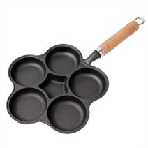 에그팬 무쇠 후라이팬 5구 달걀 팬케이크 계란후라이 햄버거 브런치팬 인덕션, 플라워타입[4홀오믈렛]나무자루+삽+오일브러쉬