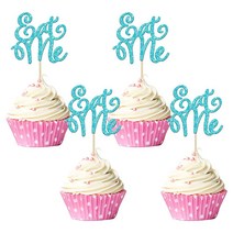 Gyufise 24피스 Eat Me 컵케이크 토퍼 글리터 Try Me Take One 이상한 나라의 앨리스 컵케이크 피크 장식 동화 속 원더랜드 테마 베이비 샤워 어린이 남아 여아, A Blue
