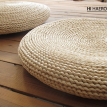 라탄 원형 방석 짚 스툴 왕골 인테리어 높은 두꺼운