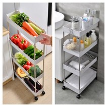 이동식 트롤리 3단 4단 틈새 수납장 선반 트레이