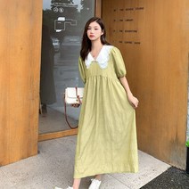 레이스 칼라 여름 루즈핏 캐주얼 롱 스커트 임산부 원피스