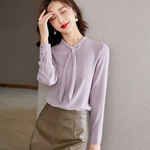 블라우스리본옷 상점 전문점 궤짝을 치우다 여성의류 스탠딩카라 우아한 진주 실크밴드 나비넥타이 실크블라우스 4421965389
