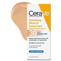 세라브 틴티드 자외선 차단제 SPF 30 | 징크 옥사이드 amp가 함유된 수분 공급 미네랄 선크림 이산화티타늄 | 건강한 빛을 위한 투명 틴트 | 1.7 액량 온스, 1.7fl oz1팩