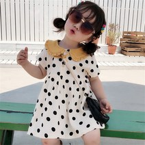 PigPug 여자 어린이 치마 물결 인형 넥 원피스 공주 치마