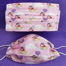 짱구 캐릭터 무늬 패턴 프린팅 비말차단 3중 필터 부직포 마스크 일회용 소형 대형, 핑크 소형 50매개, 핑크