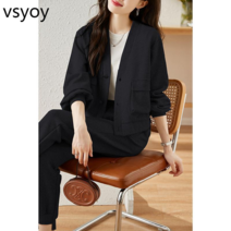 vsyoy 정장 여성용 봄 2023 새로운 스웨터 느슨한 슬림 코트 레깅스 투피스 수트