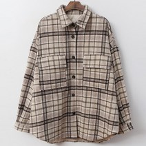 옷자락 여자 더블 체크 포켓 카라넥 남방 울 셔츠