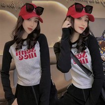 순면 코튼 블러킹 긴팔 이너셔츠 여성 겨울 가을 플라워 프린팅 이니셜 티셔츠 유럽 상품 라운드넥 간지나는 상의