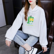 크로스오버 상 봄가을 얇은 맨투맨 여 캐릭터 후드 상의 패션 빅사이즈 여성 코트