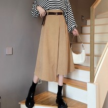 온미올렛 여성 미디 롱 뒷밴딩 플레어 스커트