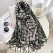WhiteBlue 격자 무늬 긴 스카프 겨울 따뜻한 캐시미어 여성 Pashmina Foulard Bandana 스카프 여성 럭셔리 술 목도리 랩 2022
