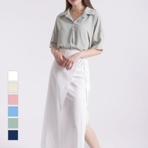 [당일배송] 루나 반오픈 카라 반팔 블라우스