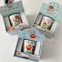 짱구머그잔 물컵 세라믹 찻잔 생일 선물, 잠옷짱구+스푼