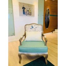 미국 거실 패브릭 가죽 앤틱 소파 유럽 침실 의자 프랑스 클래식 쇼파 1인용, . + AH.라이트 베이지 연두 방석