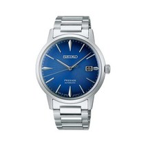 SEIKO 남성 블루 다이얼 실버 스테인리스 스틸 밴드 오토매틱 시계