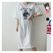 머스트비 [머스트비] 여성 라운드 소매 배색 스트랩 원피스