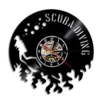 스쿠버 다이빙 비닐 레코드 벽시계 현대 디자인 수중 해양 탐험용 홈 데코 선물용, 01 Without LED