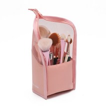 make up brush 붓 메이크업 방수 및 방진 여성용 화장품 가방 투명 메이크업 브러쉬 보관 홀더 여행용 휴대, 한개옵션1, 02 분홍색