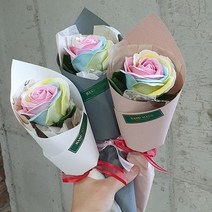 바보사랑 무지개장미 한송이 파스텔 빅로즈.바나나스푼_플라워, 그레이