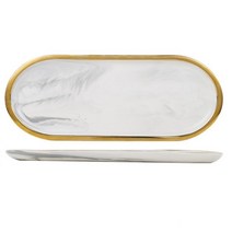 북유럽 대리석 질감 트레이 세라믹 플레이트 서양 접시 디저트 보석 보관소, 아연 도금 회색
