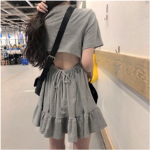 윙드라이프 스트링 뒷트임 밑단프릴 반팔 원피스 허리끈 원피스 스트링 원피스