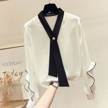 GDSHOP브이넥 여성 블라우스 실크 고품격 하객 패션 셔츠 YHFACAI