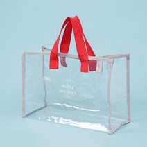 안심 PVC소재 알로하 투명 비치백 그레이+레드 투명파우치